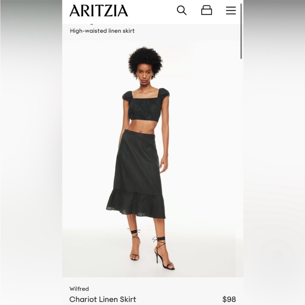 Aritzia Wilfred Black Chariot Organic Linen Ruffle Hem Midi Skirt